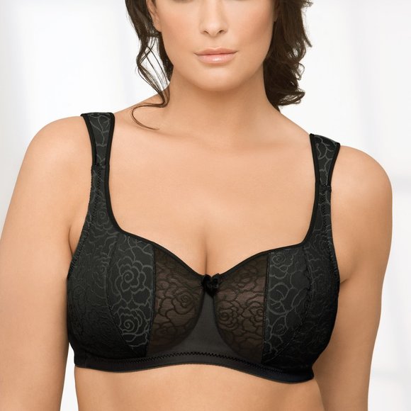 Set of 3! 38D Glamorise NATURAL WIRE Bra (WIDE-STRAPS) STRETCH (DEMI) BLACK NEW - Picture 5 of 9